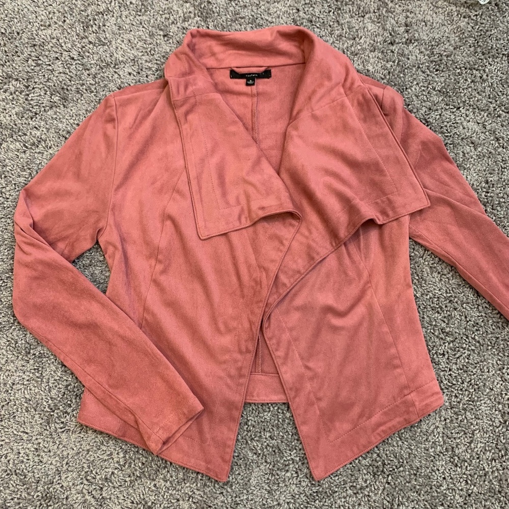 Romeo & Juliet Couture Draped Pink Faux Suede Jacket